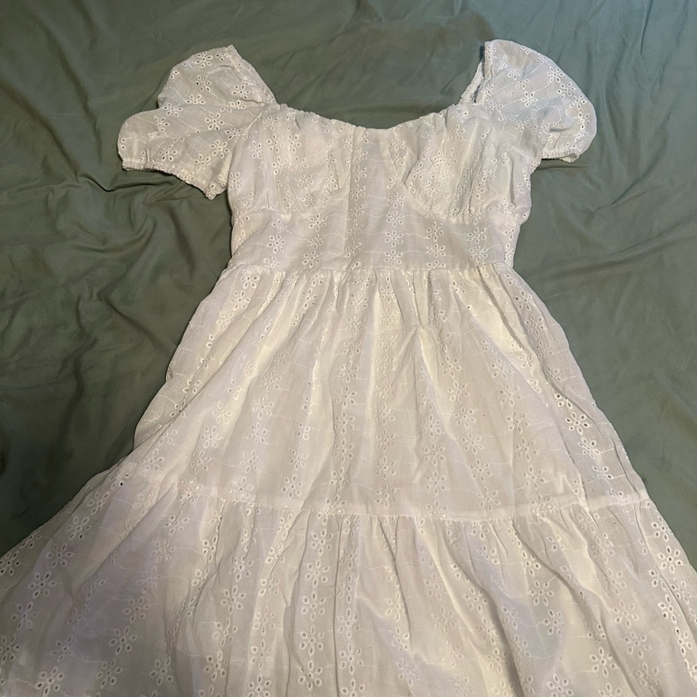 White Eyelet Puff Sleeve Dress